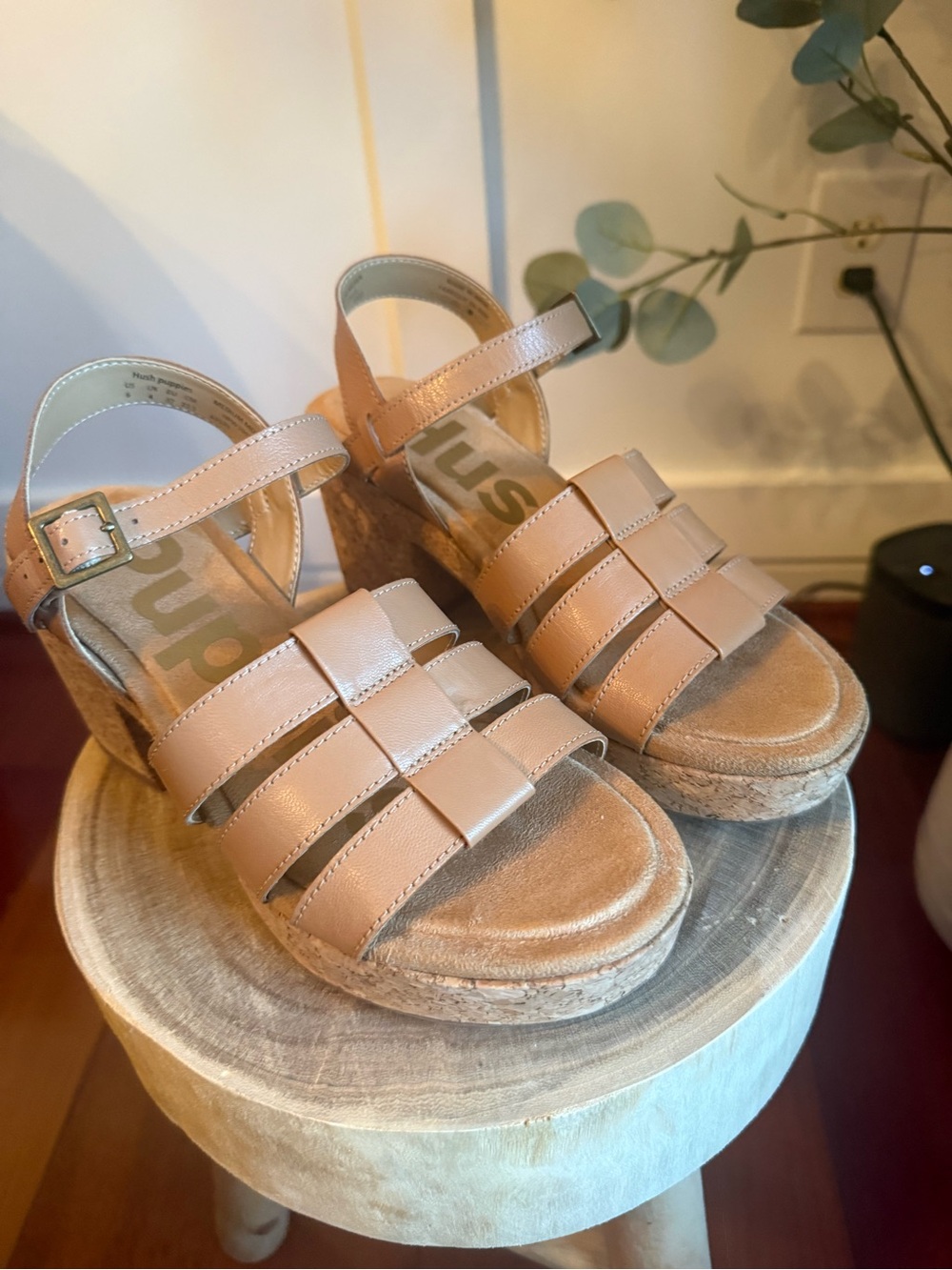 Hush Puppies Tan Cork Platform Wedge Sandals like new! - Picture 2 of 3